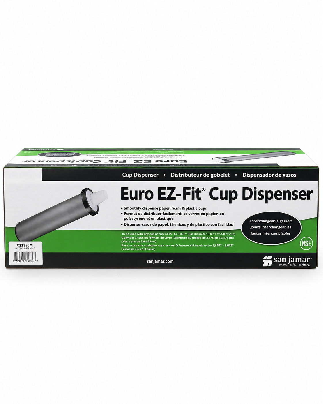 San Jamar C2210SM Euro EZ-Fit Cup Dispenser 6-24 oz Surface Wall Mount New
