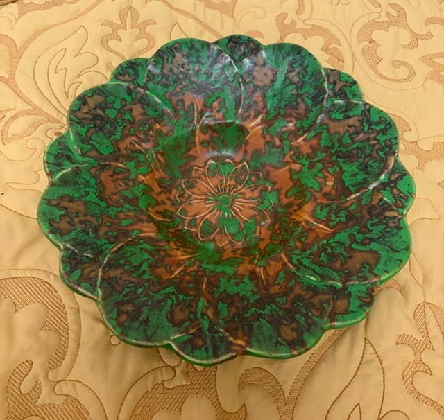 Rare Vintage Weller Pottery Coppertone Large Centerpiece Bowl 12\