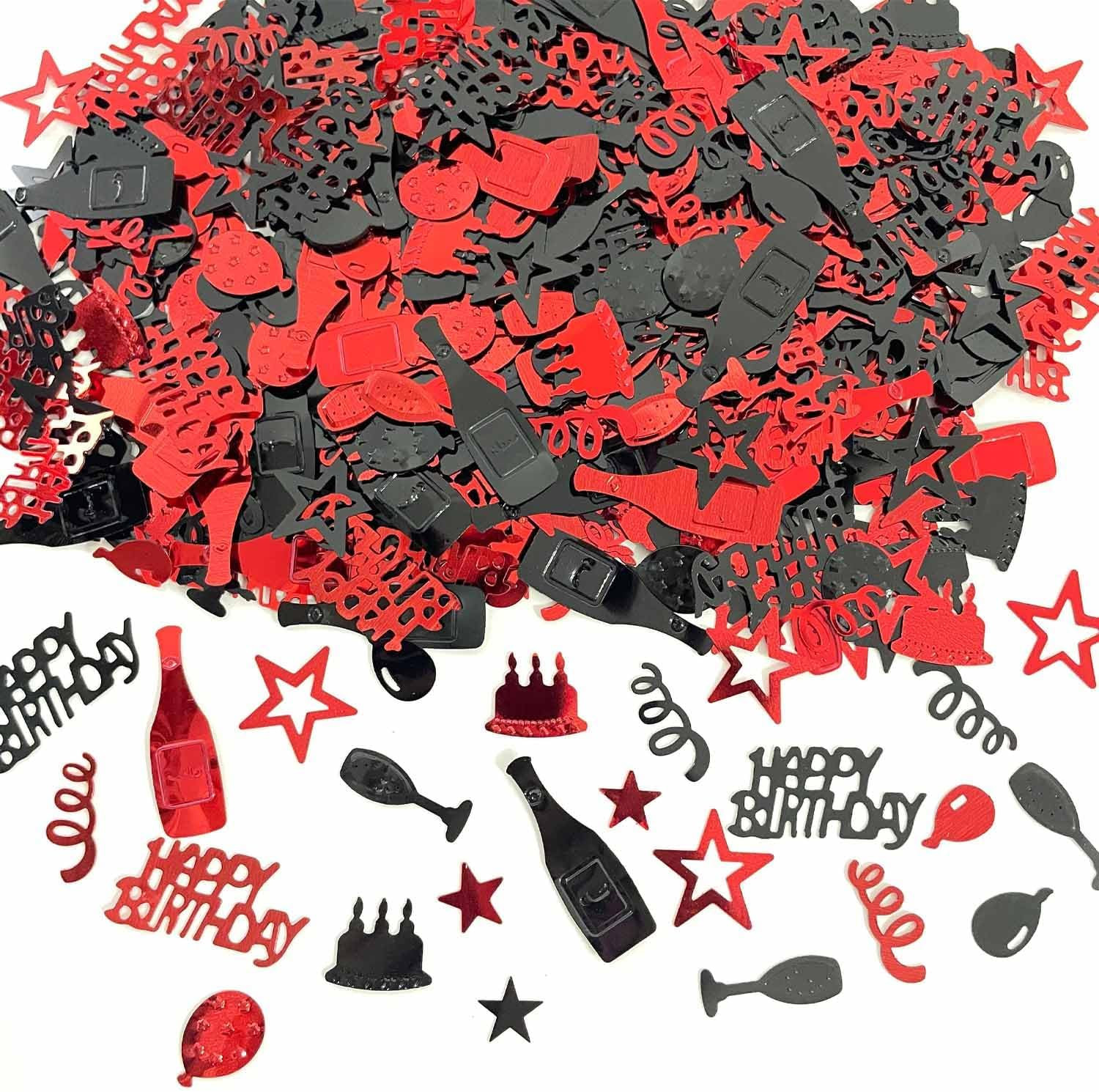 Red Black Happy Birthday Confetti, Birthday Decorations Confetti Metallic Foil T