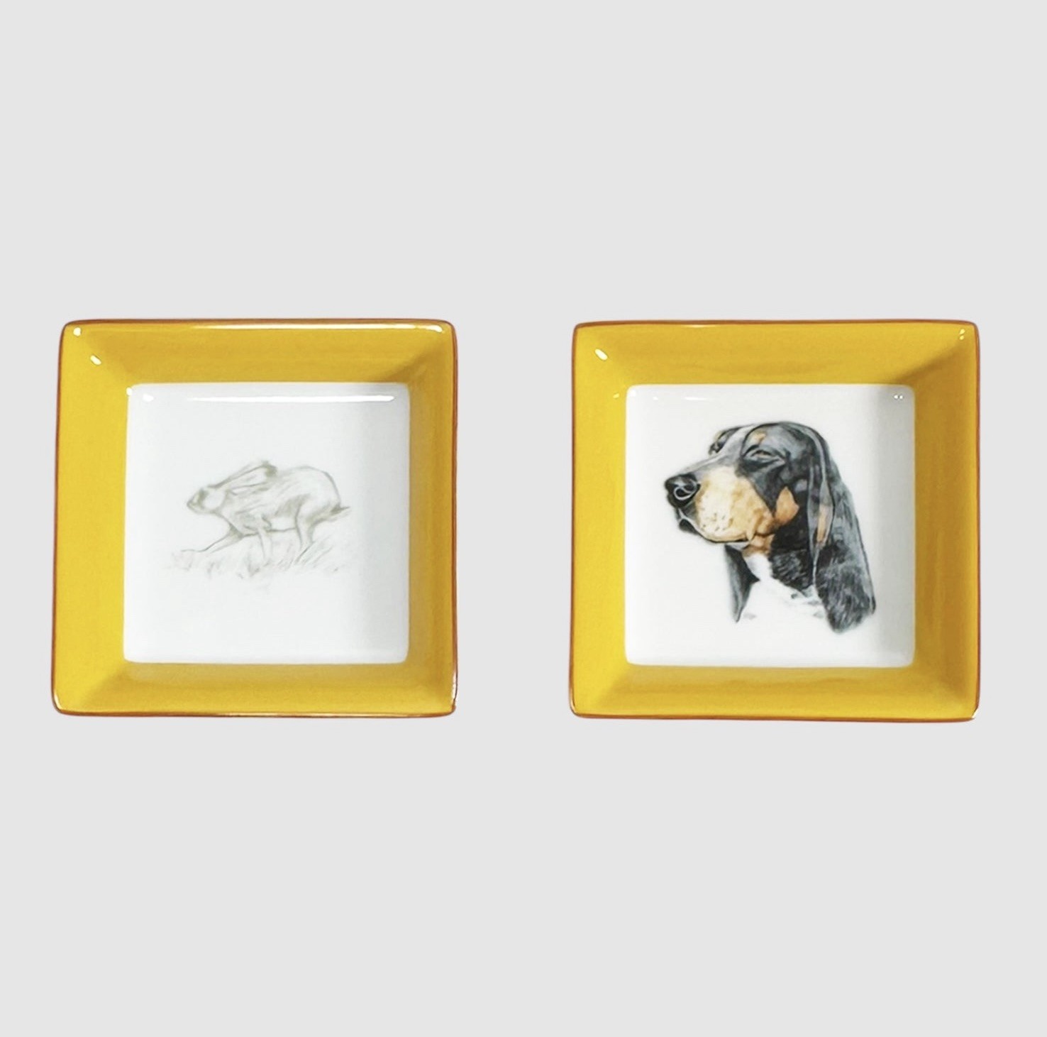 Hermès Tray Set Mini Trinket Grand Bleu de Gascogne Hound Rabbit Vintage Chasse
