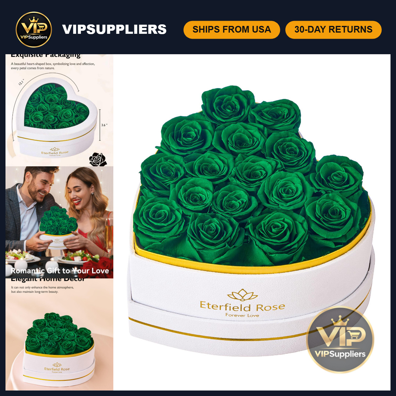 16 Preserved Roses in Heart Shape Box - Forever Flowers, Green Floral Gift 16 Preserved Roses in Heart Shape Box - Forever Flowers, Green Floral Gift