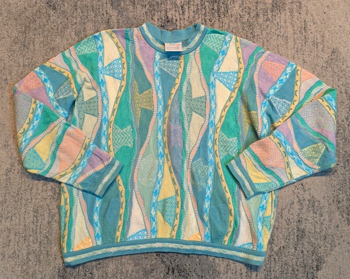 Vintage Genuine COOGI Australia 3D Knit Blue Pastel Sweater Pullover Sz. L
