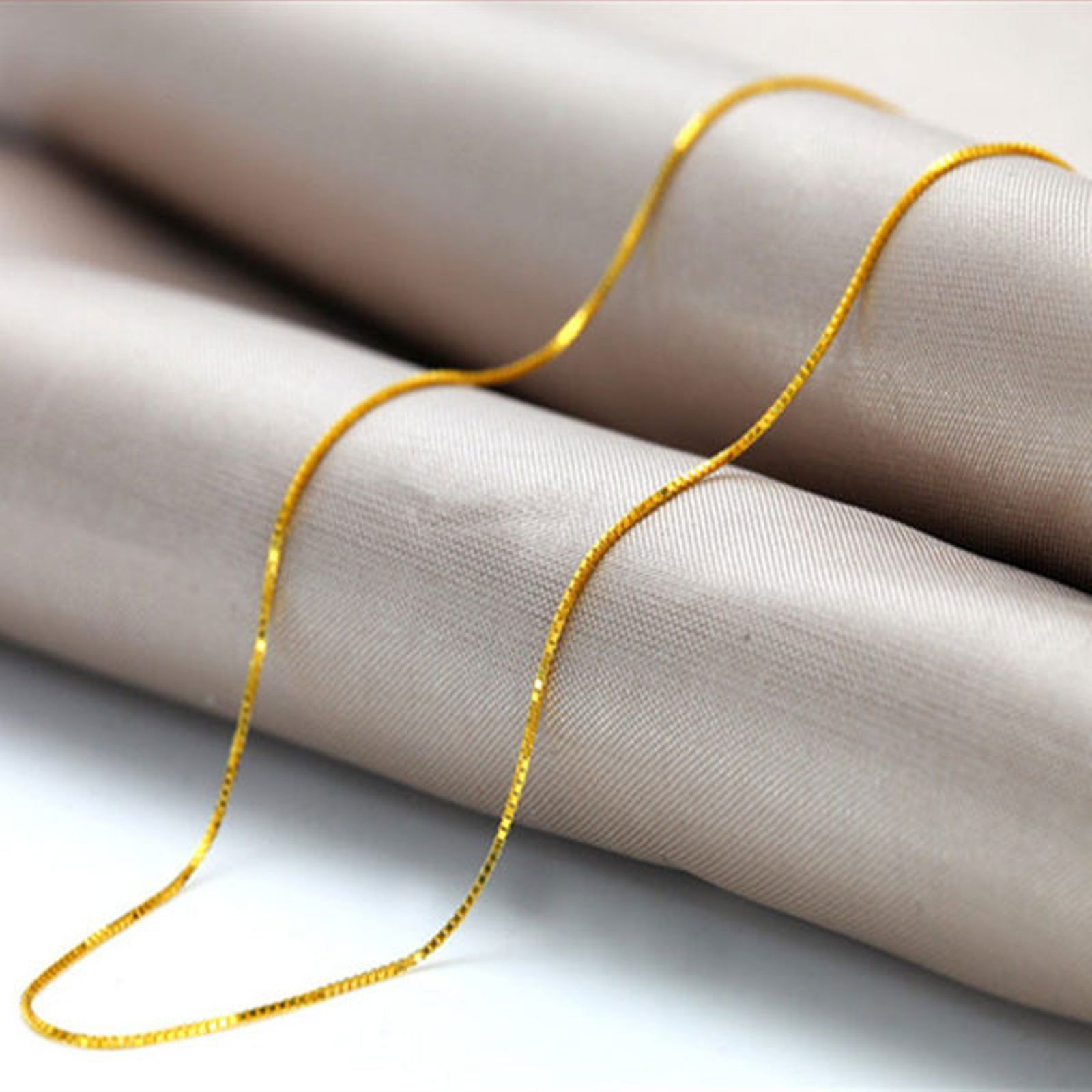 Pure Solid Au750 18K Yellow Gold Women's Box Chain Necklace 18inch