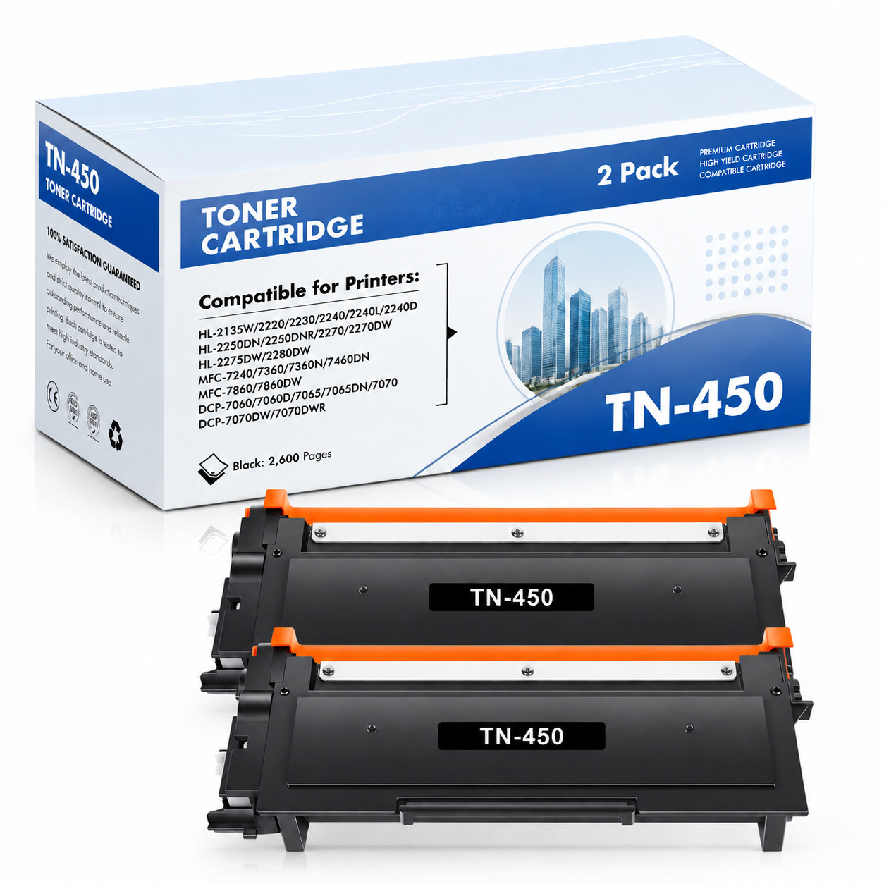 2-PK TN450 Toner Cartridge Replacement for  Toner Black HL-2270DW/2275DW