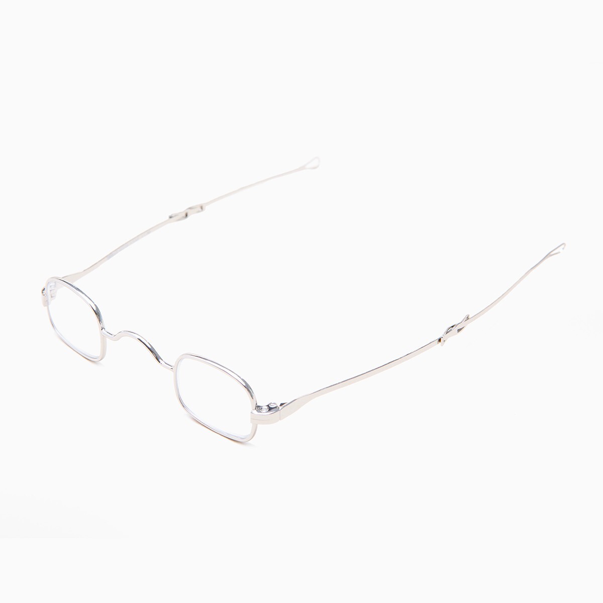 Tiny Silver Spectacle Reading Glasses with Sliding Temples  2.00 diopter - Kane