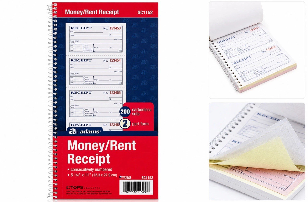 Adams Money and Rent Receipt Book, 2-Part Carbonless, 5-1/4\