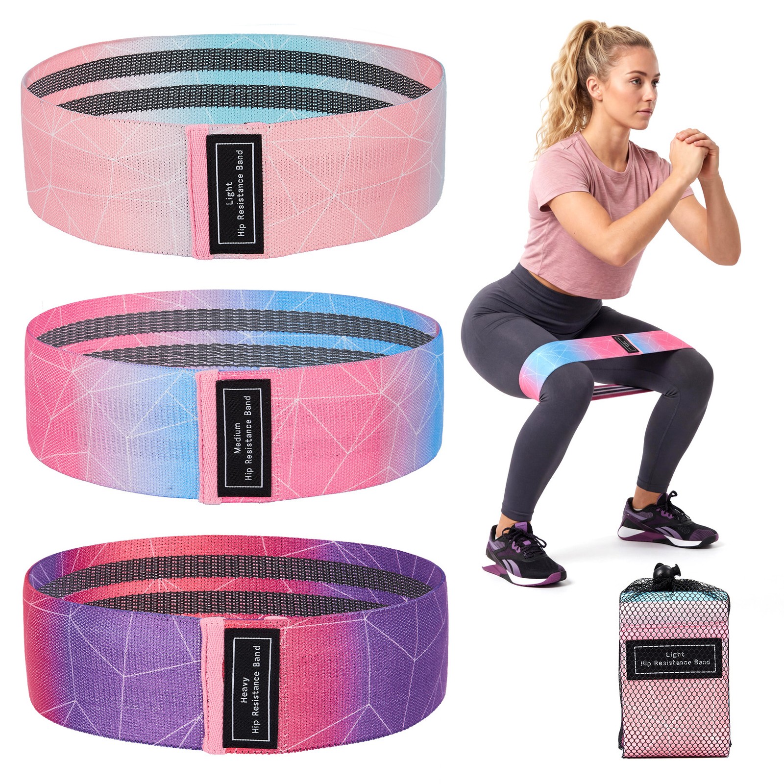 6Pcs  Fabric Hip Resistance Bands Set, Non Slip Yoga Workout Bands for Fitness