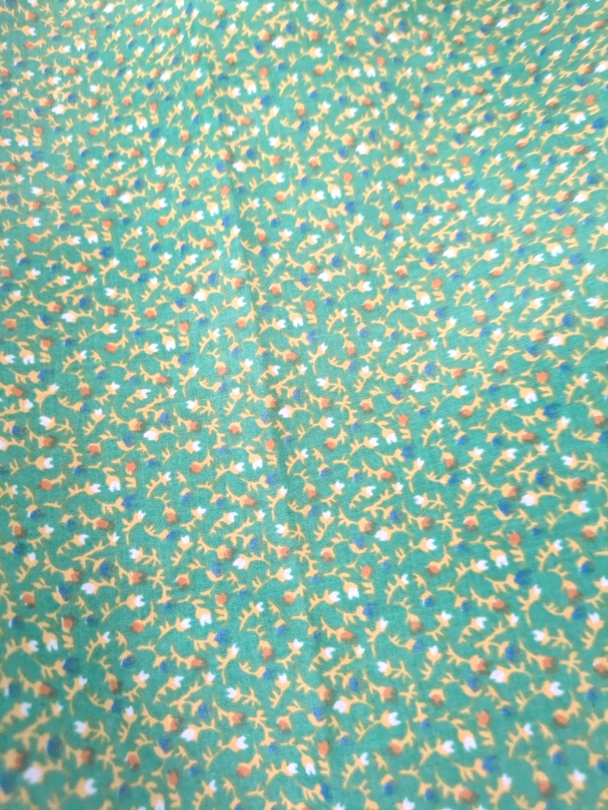 Vintage  Green, Yellow, Blue CALICO FLORAL TOSS COTTON FABRIC \