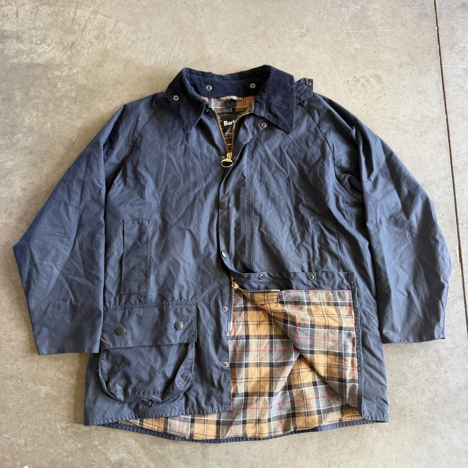Barbour C46 Beaufort Waxed Tartan Lined Jacket EUC RARE Navy Blue Mens XL Barbour C46 Beaufort Waxed Tartan Lined Jacket EUC RARE Navy Blue Mens XL