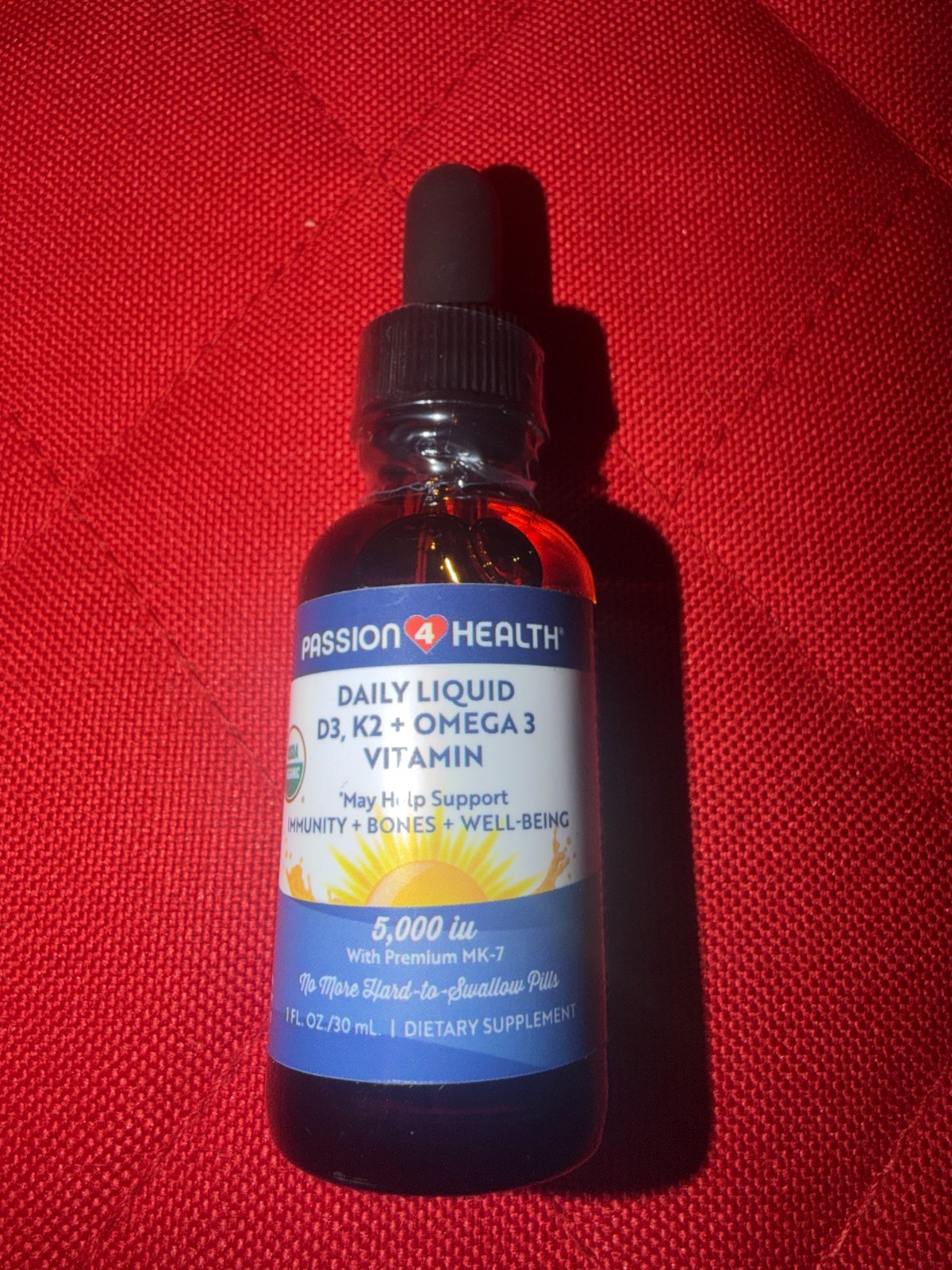 Passion 4 Health Organic Liquid Vitamin D3 5000 IU + K2 (MK-7) + Omega 3 - NEW