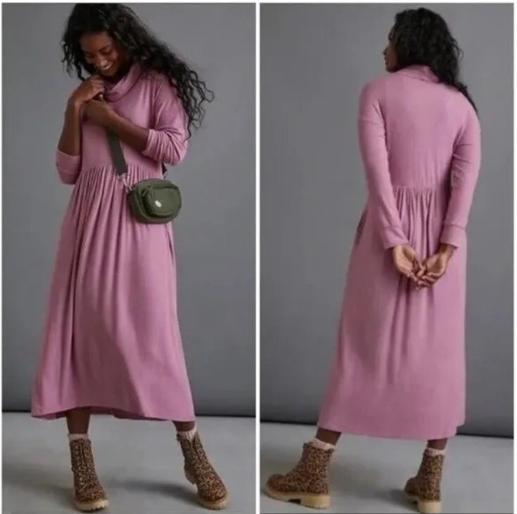 Anthropologie Dolan Left Coast Alissa Midi Dress Mauve Ribbed Cowl Neck XS Ad24 Anthropologie Dolan Left Coast Alissa Midi Dress Mauve Ribbed Cowl Neck XS Ad24