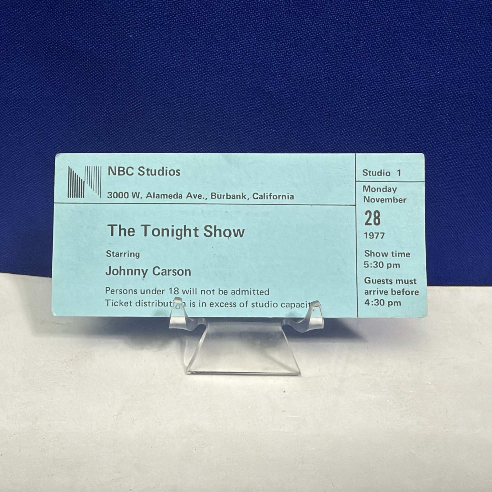 Rare NBC Tonight Show George Carlin Guest Host Ticket Nov 28 1977 Johnny Carson