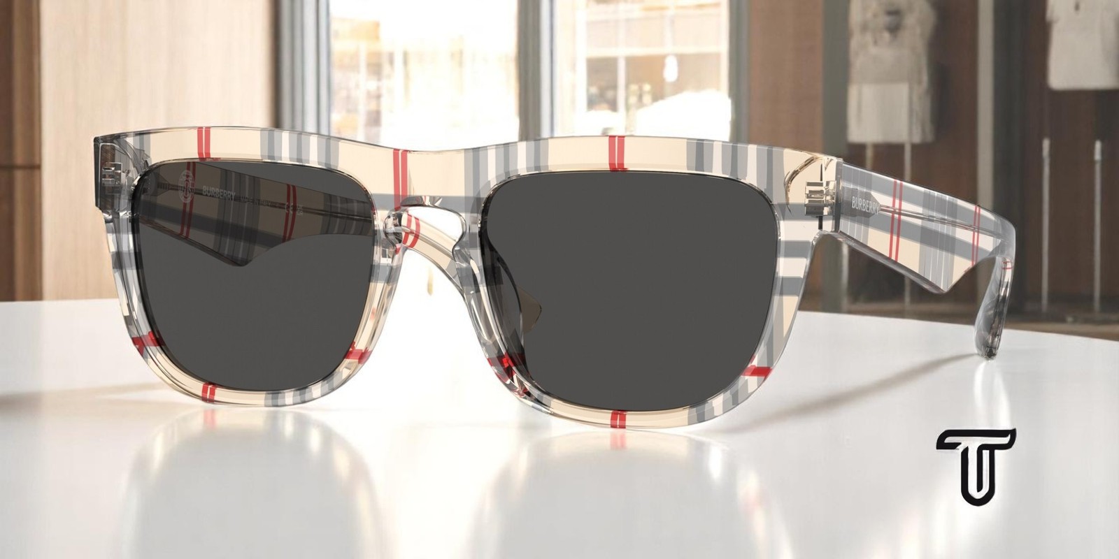 BURBERRY BE4431U 412287 Vintage Check Dark Grey 56 mm Men\'s Sunglasses