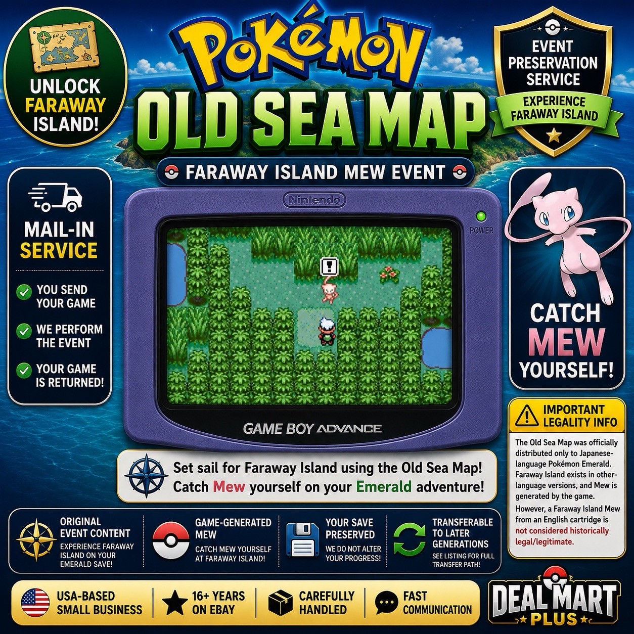 Pokémon Emerald RARE-Faraway Island Mew-Old Sea Map-Event Ticket Distribution-US