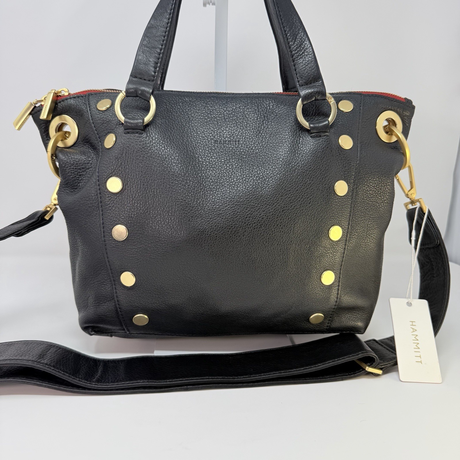 Hammitt Daniel Black Medium Satchel With Gold Studs & Detachable Crossbody Strap
