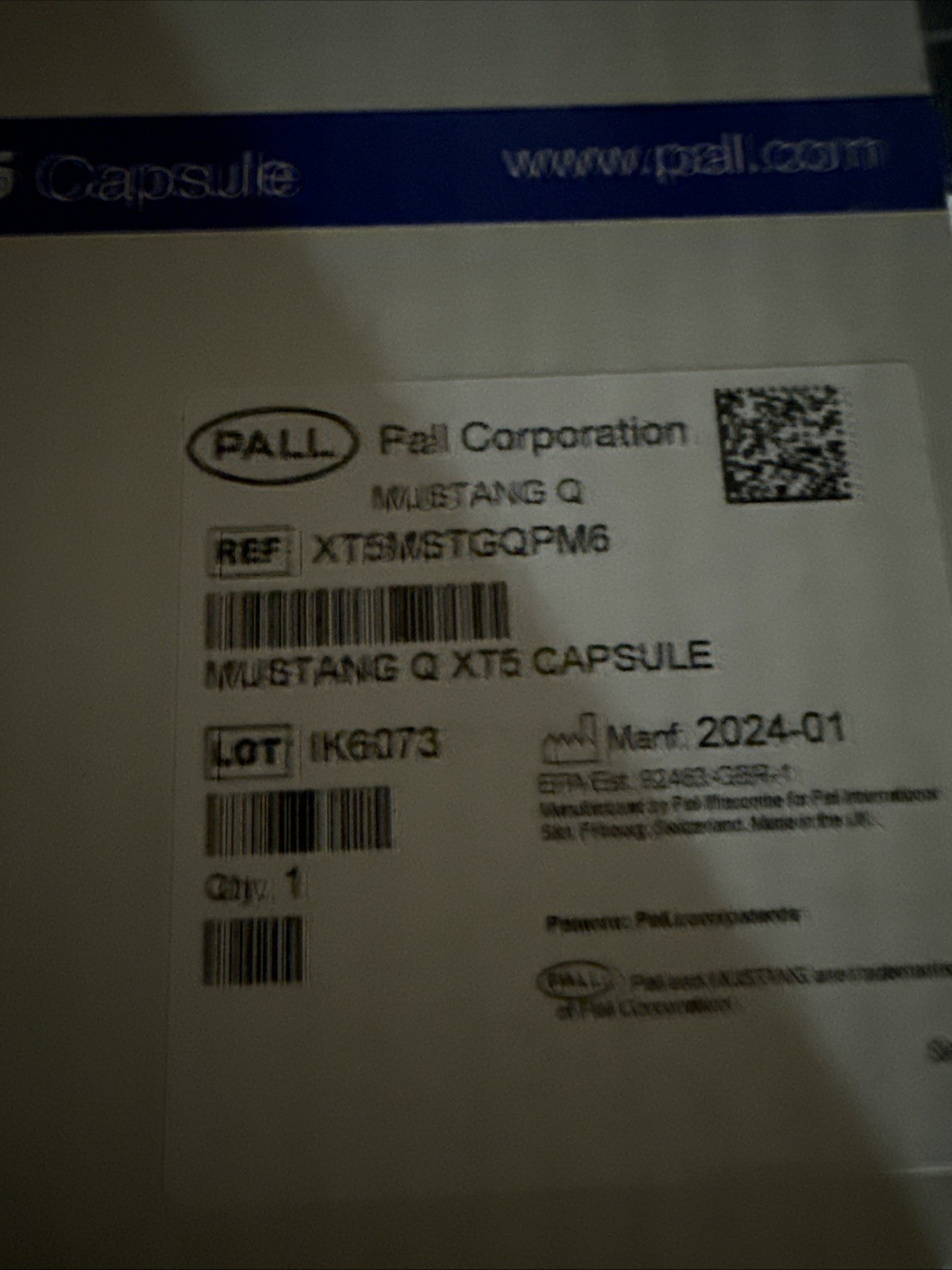 PALL Chromatography Mustang Q XT5 Filter Capsule 5mL PES Membrane XT5MSTGQPM6 PALL Chromatography Mustang Q XT5 Filter Capsule 5mL PES Membrane XT5MSTGQPM6