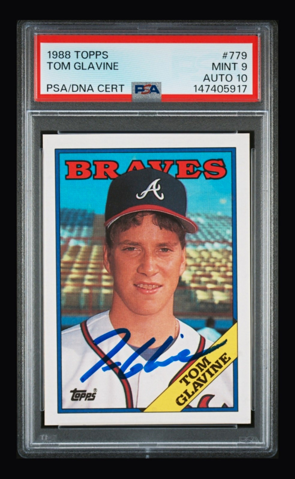 Topps 1988 Tom Glavine #779 RC Hard Signed Auto PSA 9/10 Braves 