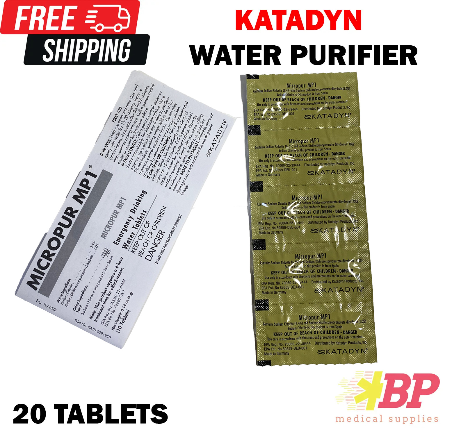 Katadyn Micropur MP1 Water Treatment Purifier Tablets - 20 CT