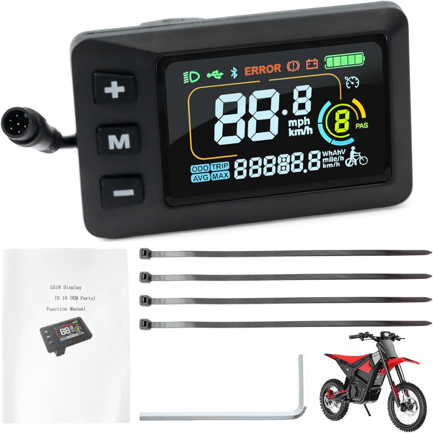 6-Pin Display Screen Compatible with Yozma in 10 LCD Display, IN10 Dirt Bike, 6-Pin Display Screen Compatible with Yozma in 10 LCD Display, IN10 Dirt Bike,
