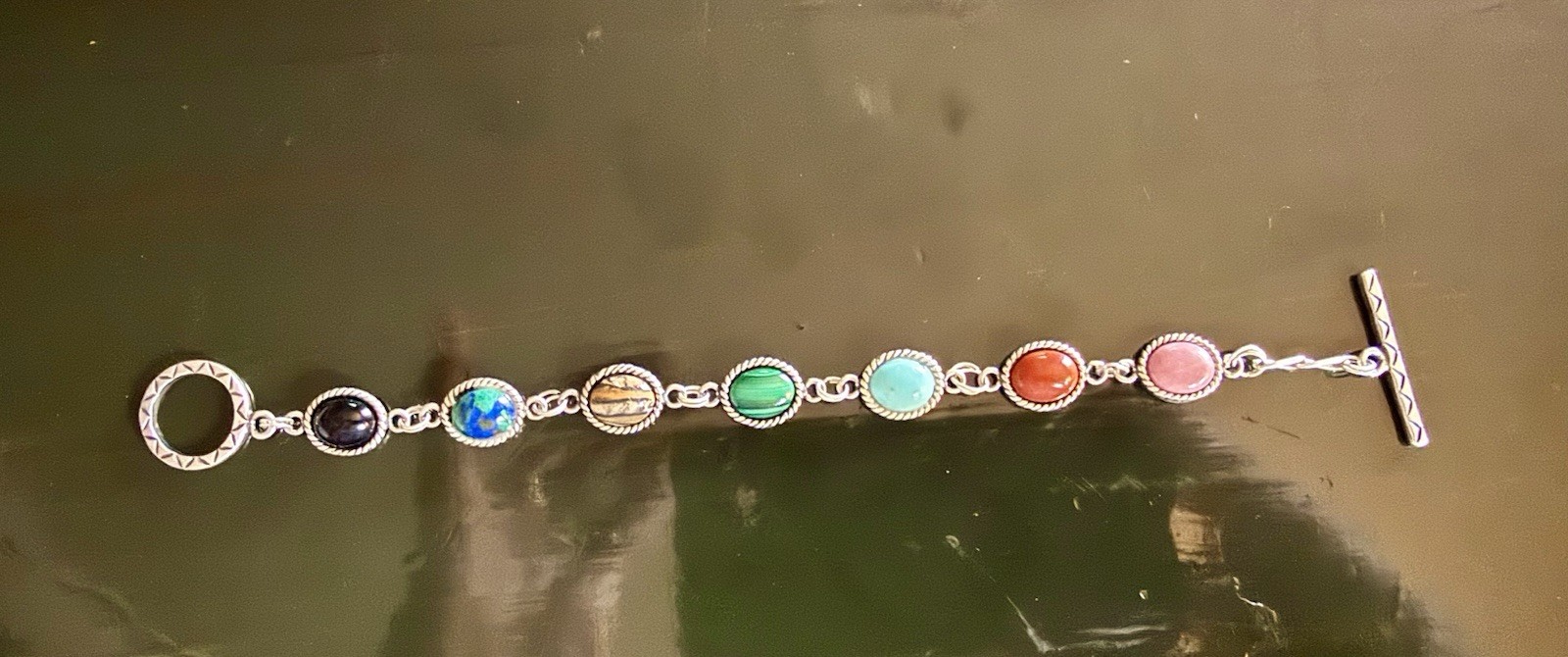 Vtg Carolyn Pollack 925 Sterling Southwestern Planetary Link Stone Bracelet 7.5”