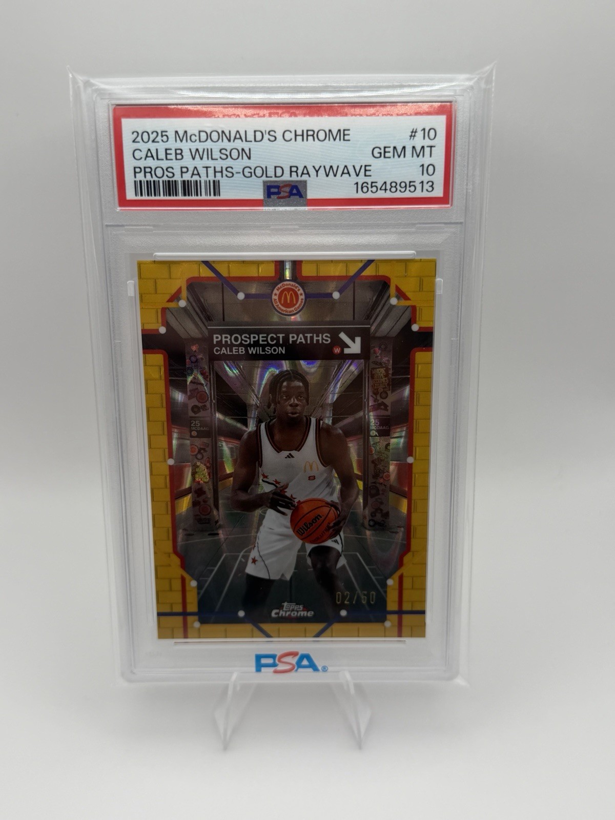 Topps 2025 McDonald\'s Chrome Caleb Wilson Gold RayWave /50 PSA 10