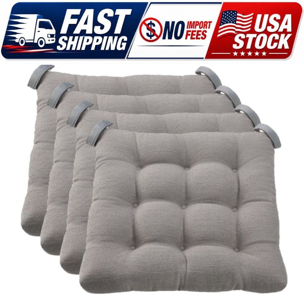 Textured Chair Seat Pad (Chair Cushion), Gray Color, 4-Piece Set, 15.5