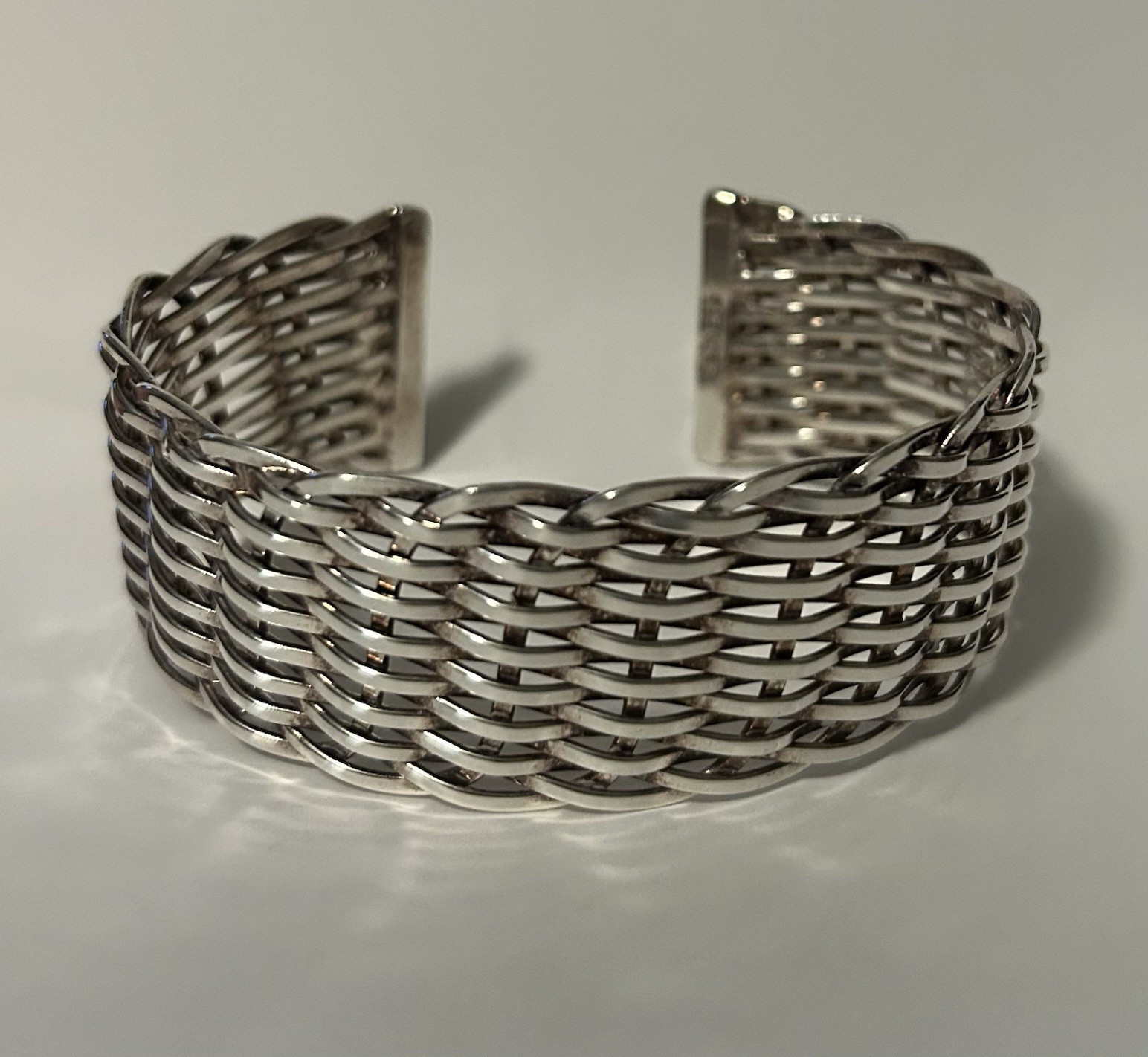 Vintage Silver Tone Braided Woven Metal Cuff Bracelet, Open Closure, No Stone