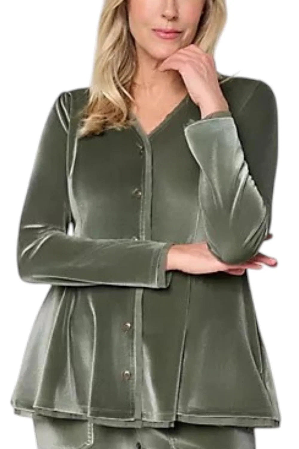 LOGO Lavish by Lori Goldstein Button Velvet Top Thyme LOGO Lavish by Lori Goldstein Button Velvet Top Thyme