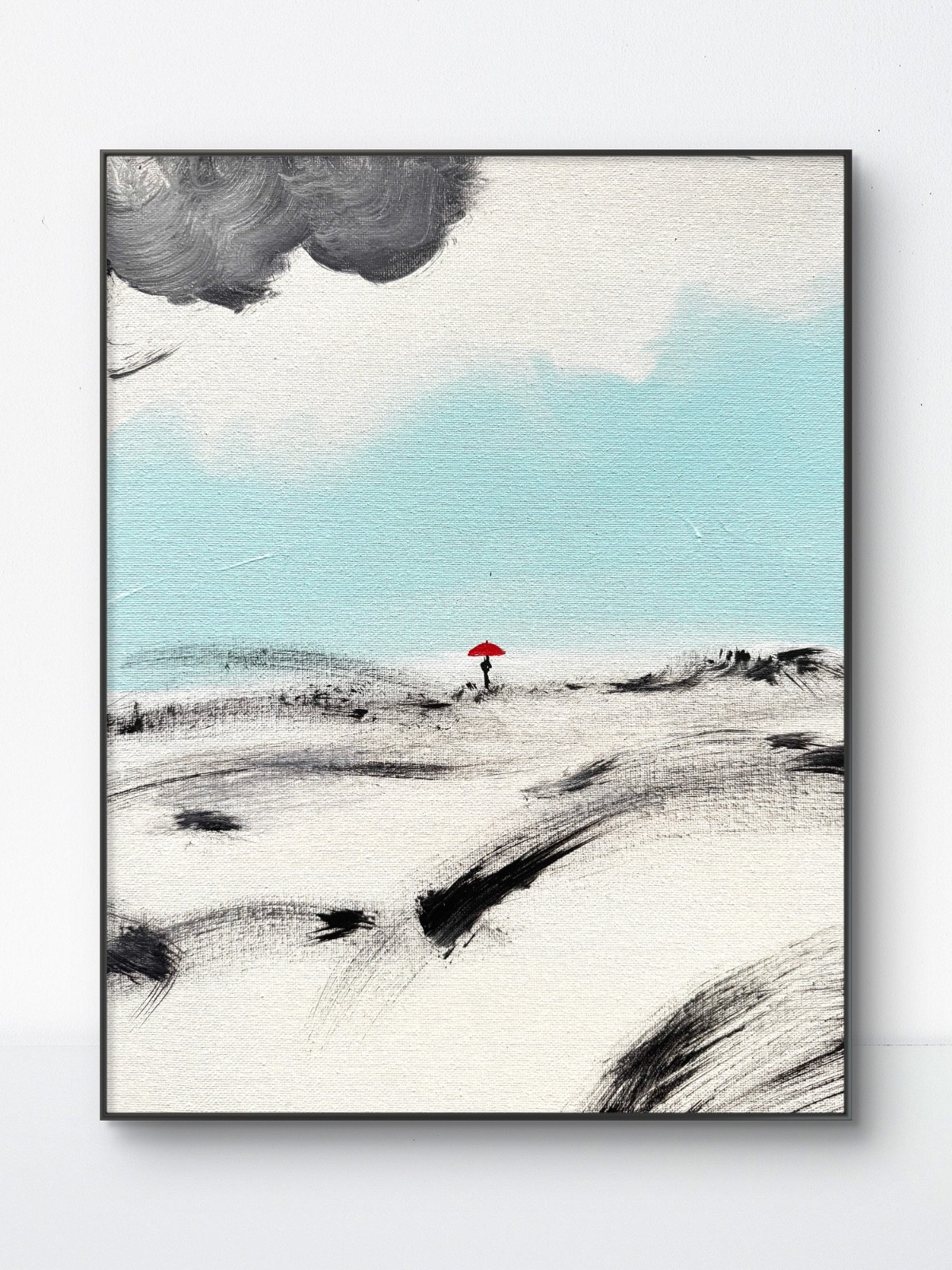 SAMATOWIC Original 11x14 Modern Solitary Figure Red Umbrella Painting Signed