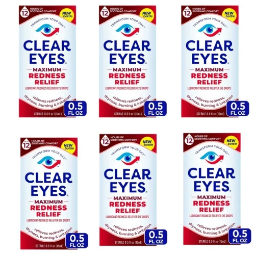 6 Pack Clear Eyes Redness Relief Eye Drops 0.5oz Each
