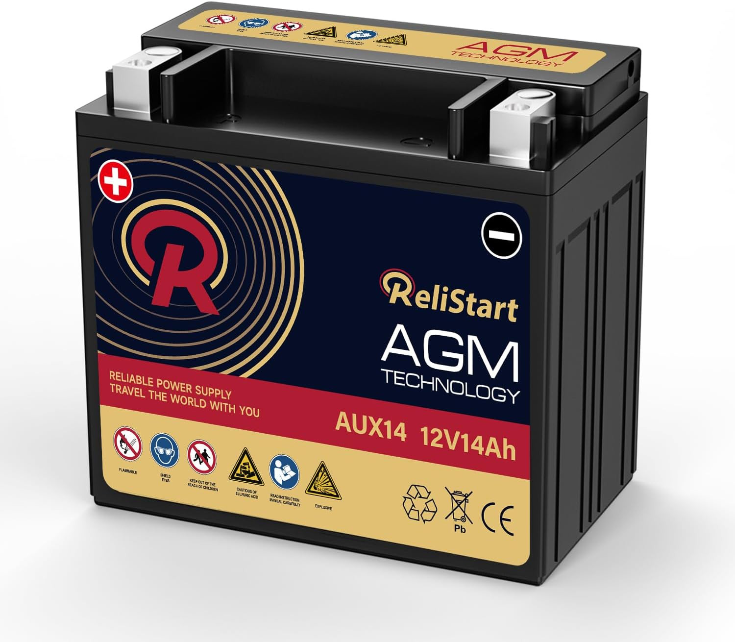 AUX14 Auxiliary Battery, 12V 14Ah AGM Battery, 200 CCA Rechargeable AGM Car Batt