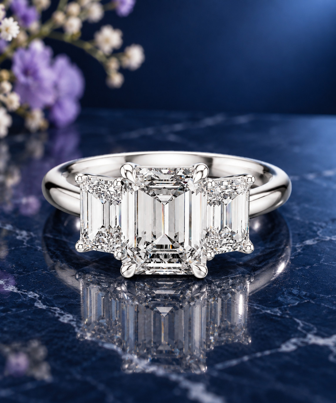 Diamond Engagement Ring IGI Certified Lab Grown 3.00 Ct Emerald 14k White Gold