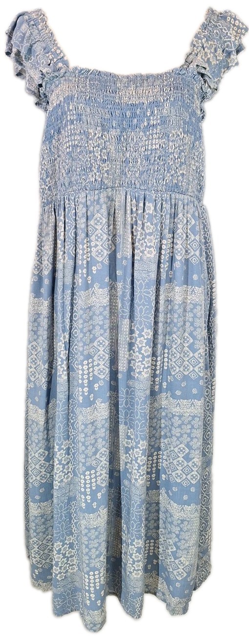 NWOT SONOMA MATERNITY SzL Flutter Sleeve Smocked Midi Dress Bandana Patchwork