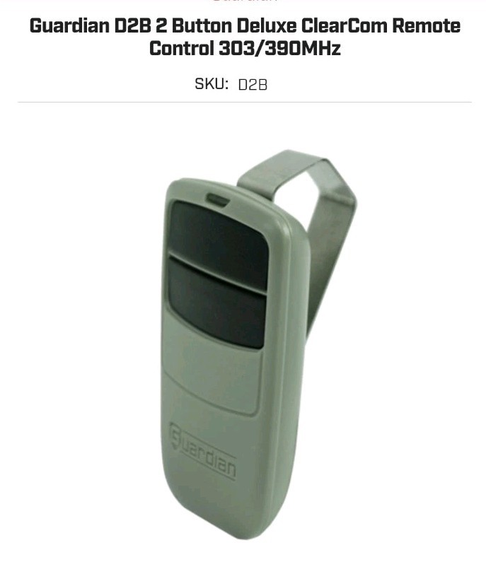 Guardian D2B Deluxe ClearCom 303MHz/390MHz Remote Control Garage Openers