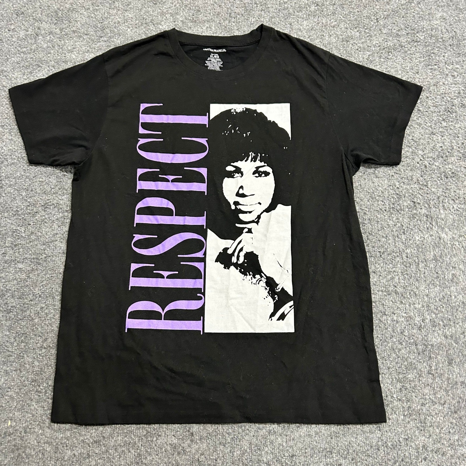 Aretha Franklin T-Shirt Mens Size XL Black Respect Graphic Print Soul Music Tee