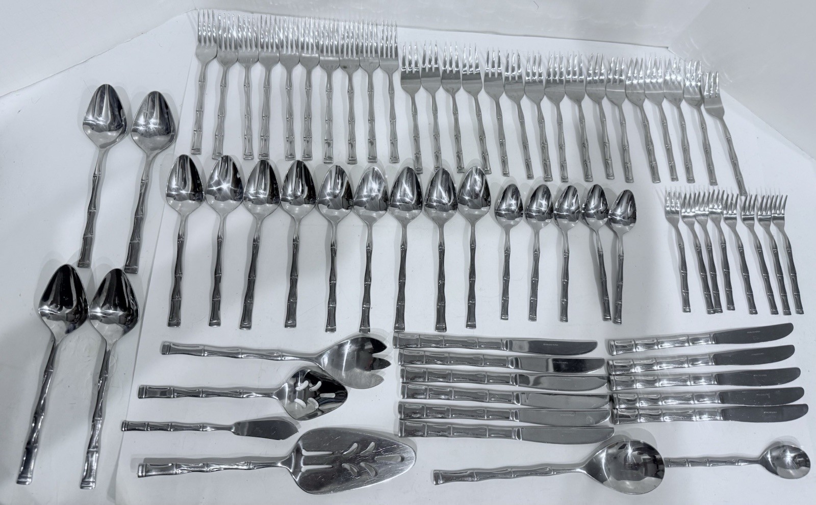 VTG Late 70’s Excel Bamboo Pattern EXF8 Stainless Steel Flatware Korea 69 pieces