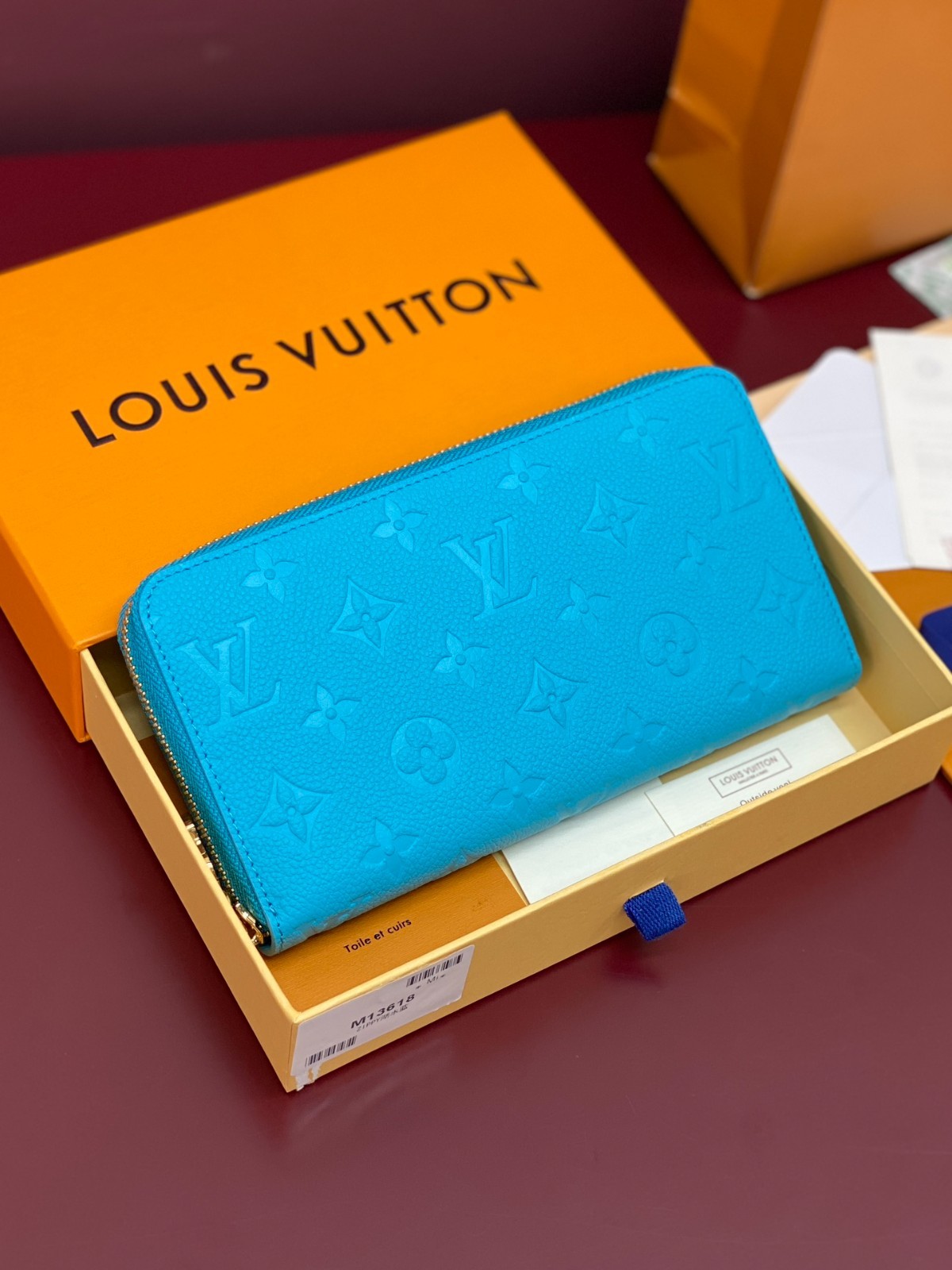 Luis Style Sky Blue Monogram Zippy Long Wallet Embossed Leather Zip Around New
