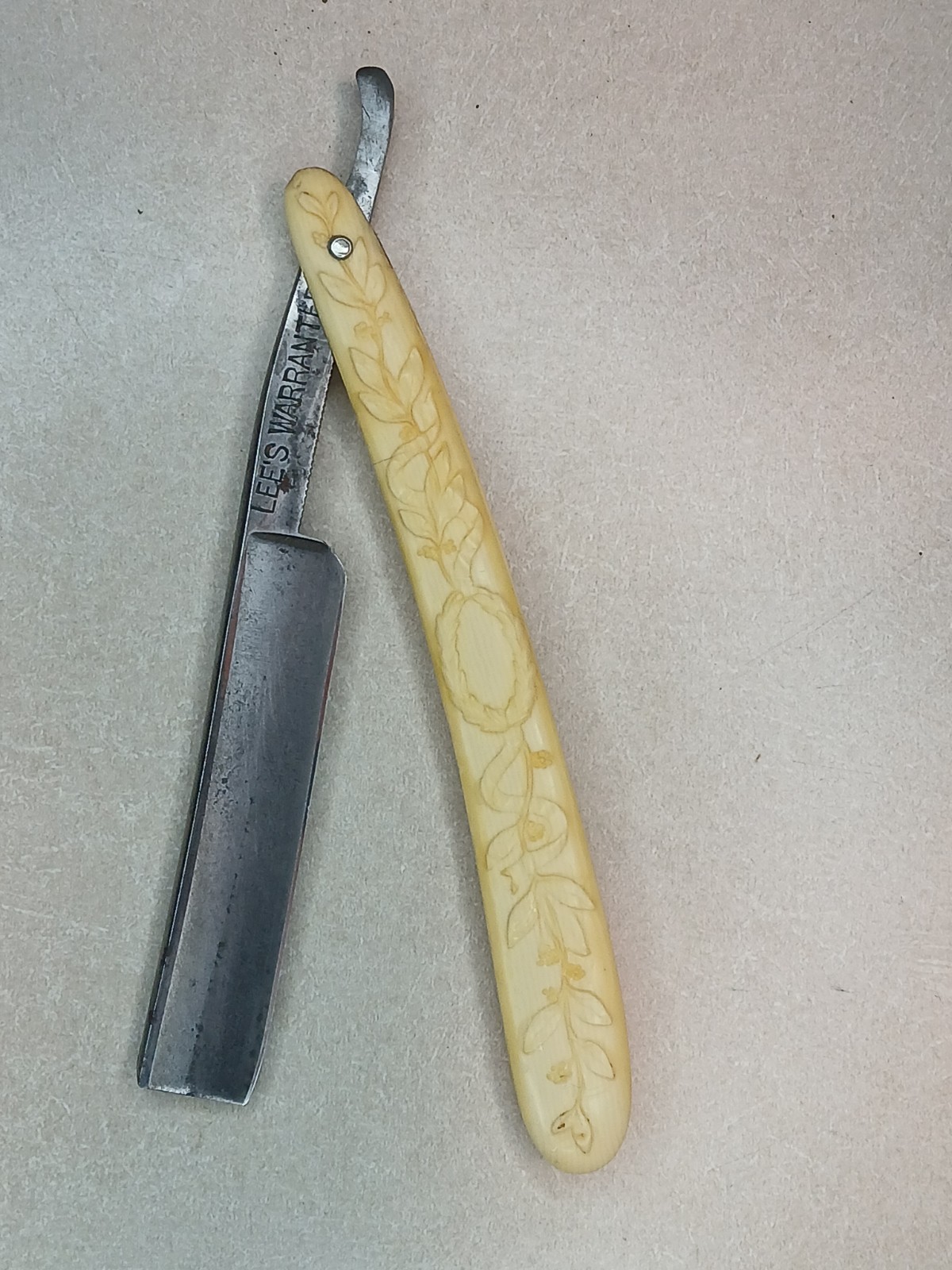 Antique H.J. Herskovitz Sheffield Steel Straight Razor with Decorative Celluloid