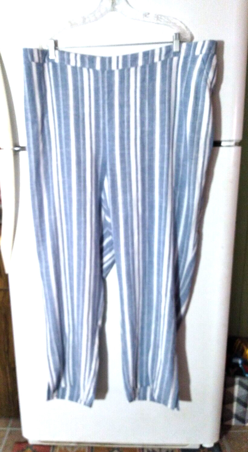 NEW CATHERINES BLUE & WHITE STRIPED LINEN LYNEN LINEN BLEND PANTS PLUS SIZE 3X NEW CATHERINES BLUE & WHITE STRIPED LINEN LYNEN LINEN BLEND PANTS PLUS SIZE 3X