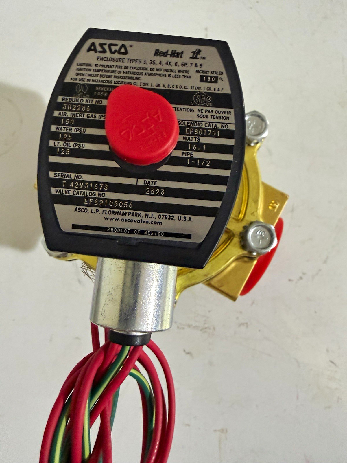 ASCO Electric Solenoid Valve, 2-Way 2-Position, Electric Operation EF8210G056 ASCO Electric Solenoid Valve, 2-Way 2-Position, Electric Operation EF8210G056