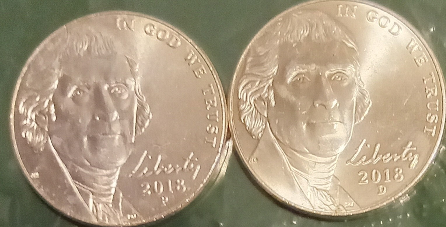 2018 P & D Jefferson Nickel BU 2 Uncirculated Coins  Full Steps