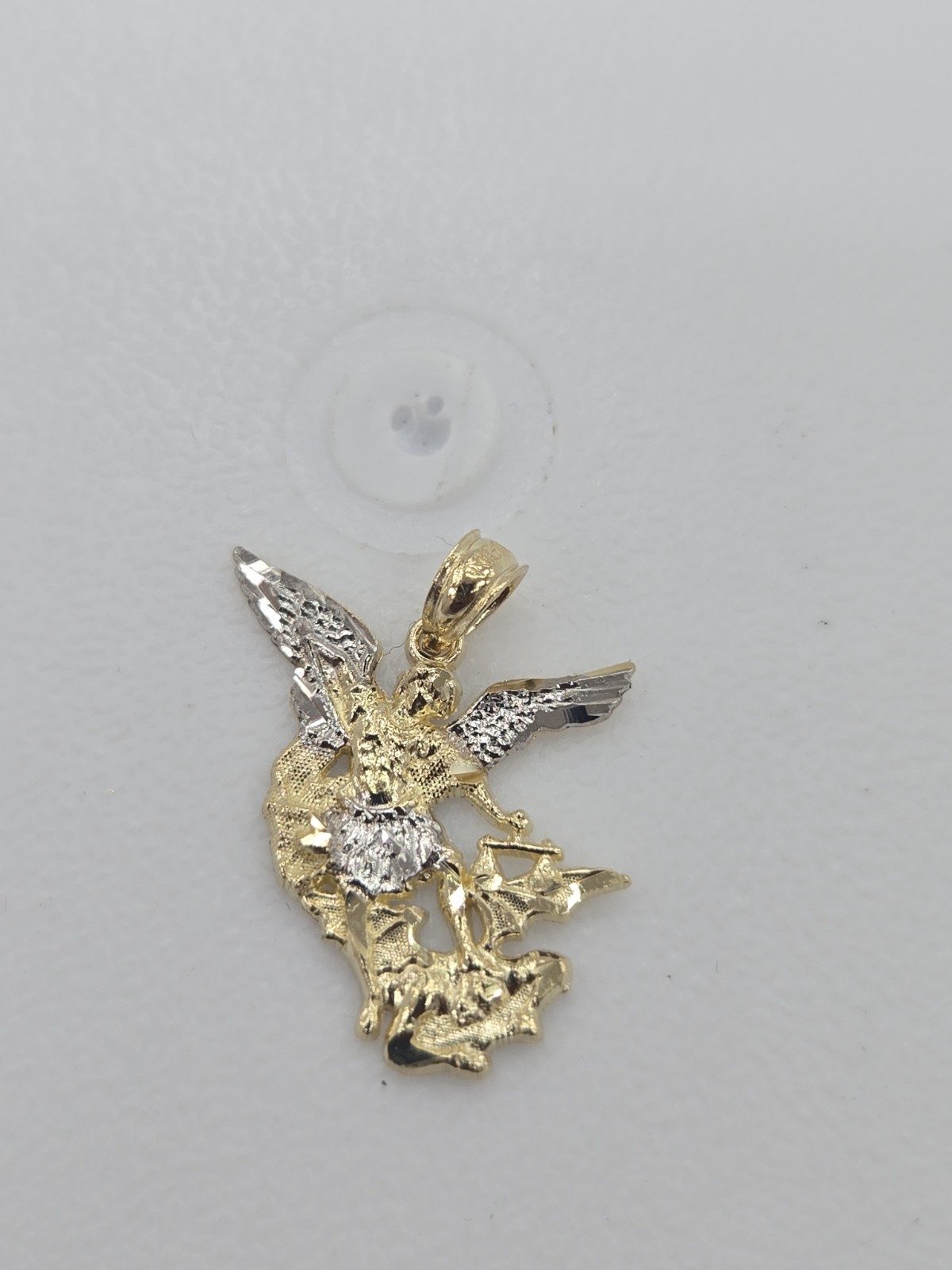 10kt Saint Michael Gold Pendant Real Gold Bail fit 2mm Brand New 1.25Grm 10kt Saint Michael Gold Pendant Real Gold Bail fit 2mm Brand New 1.25Grm
