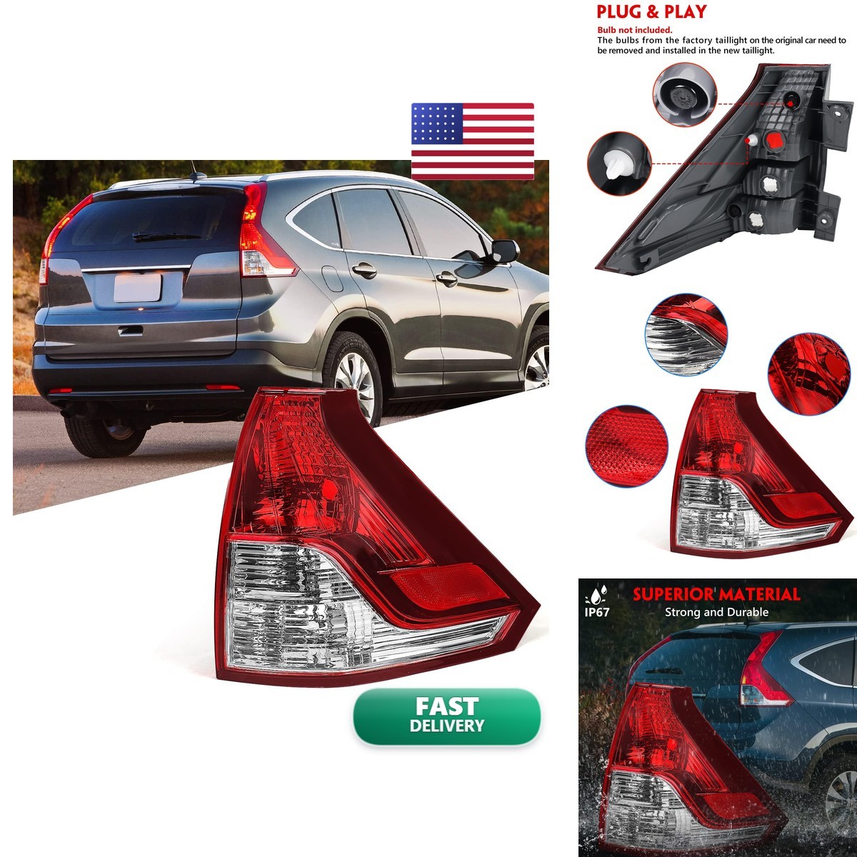 Huray Right Tail Light for Honda CRV 2012-2014 Passenger Side HOCR0003