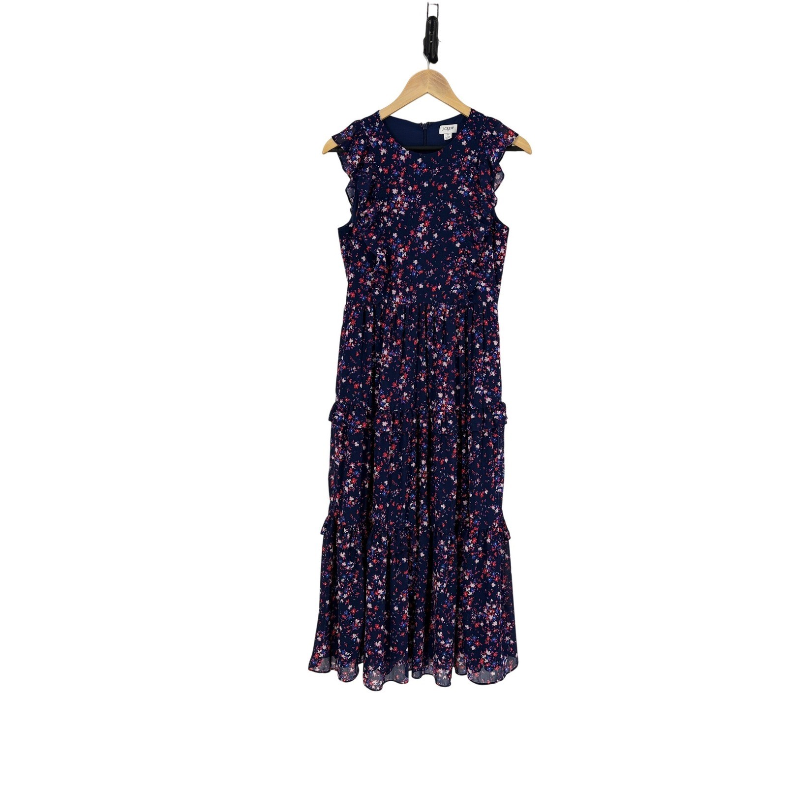 J Crew Womens Ditsy Floral Ruffle Tiered Chiffon Midi Dress Size 4 Preppy Dainty