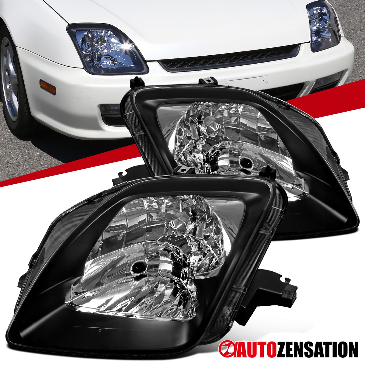 Fit 1997-2001 Honda Prelude Black Headlights Headlamps Assembly Left+Right 97-01 Fit 1997-2001 Honda Prelude Black Headlights Headlamps Assembly Left+Right 97-01