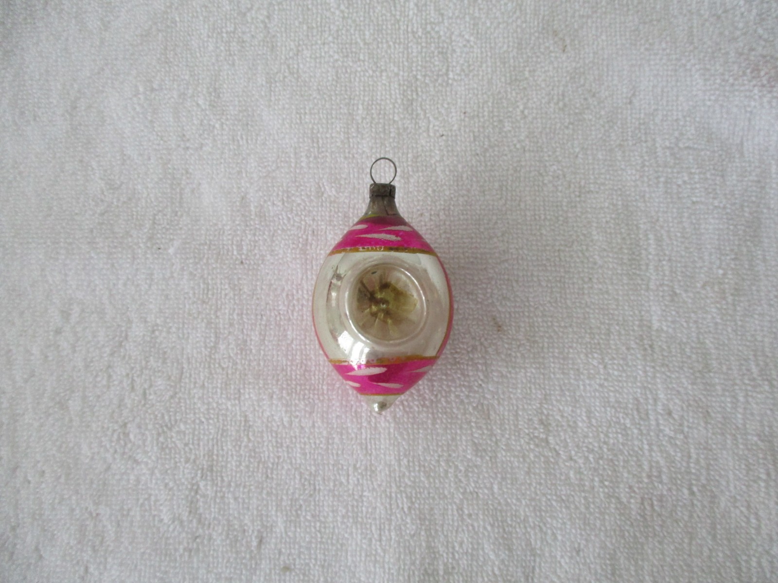 Stunning magenta, vintage German indent teardrop Christmas ornament, 1930s