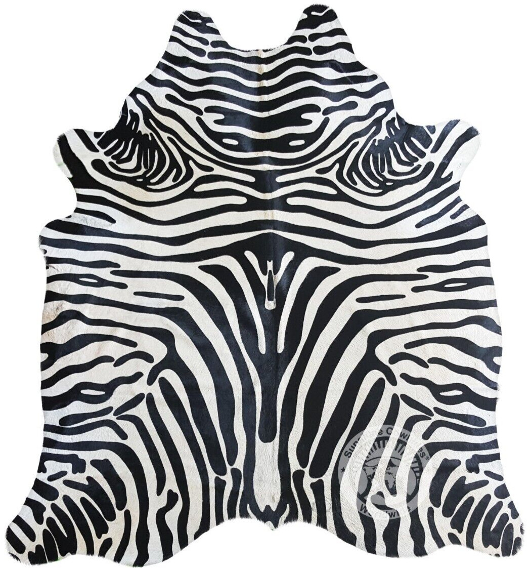 Genuine Cowhide Rug Zebra Black Stripes On Off White - Size 6x7-8' Genuine Cowhide Rug Zebra Black Stripes On Off White - Size 6x7-8'