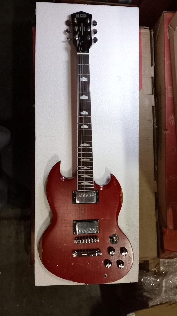 Used KGD Red Aged Electric Guitar, Mahogany Body, HH, 