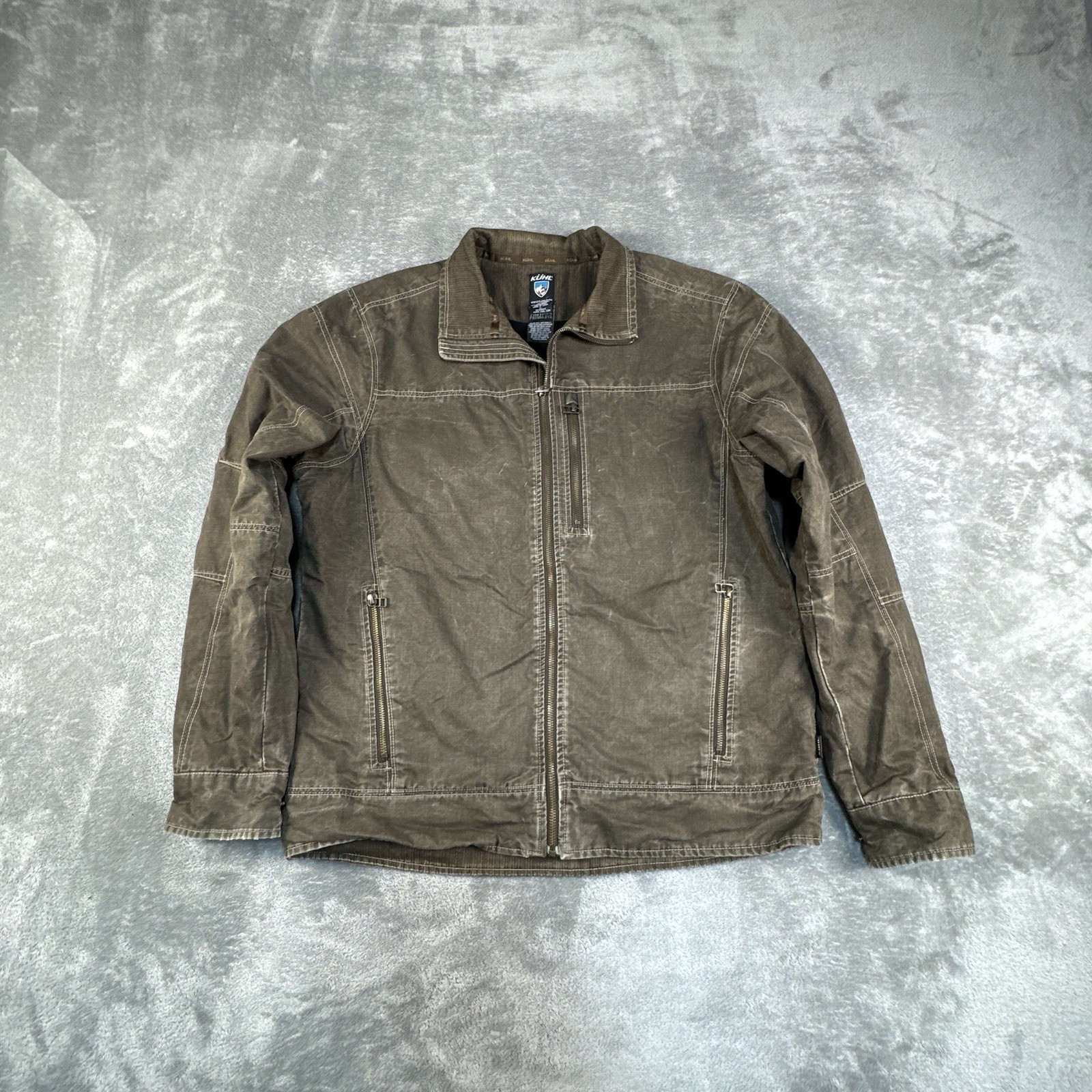 Kuhl Burr Jacket Mens Large Vintage Patina Dye Canvas Fleece Lined Outdoor