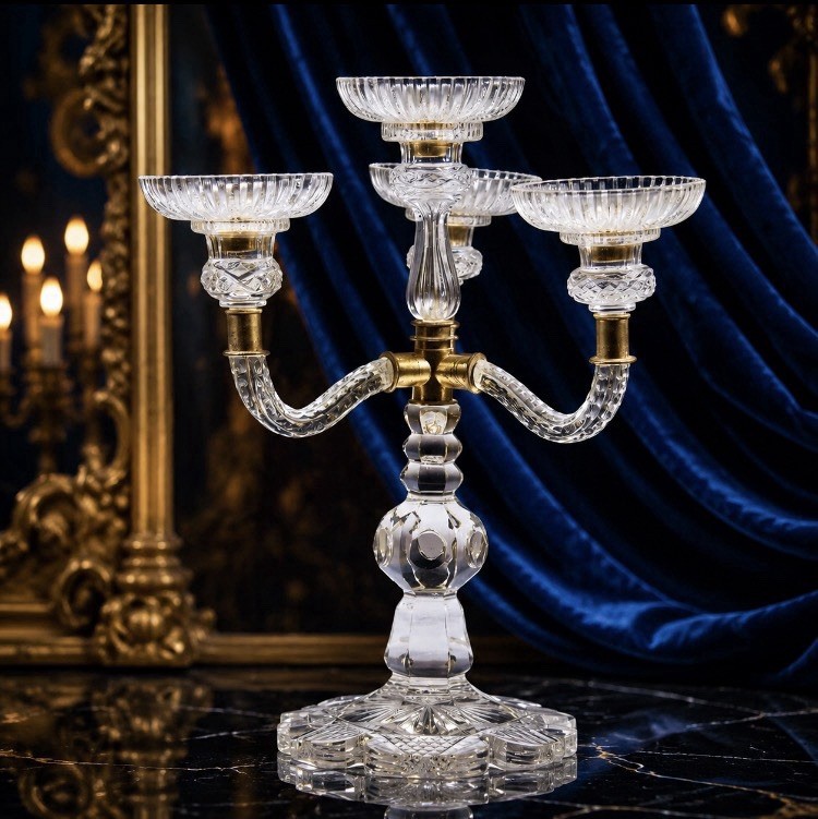 9th C French Baccarat Attr Crustal Bronze Epergne Candelabrum Empire Centerpiece